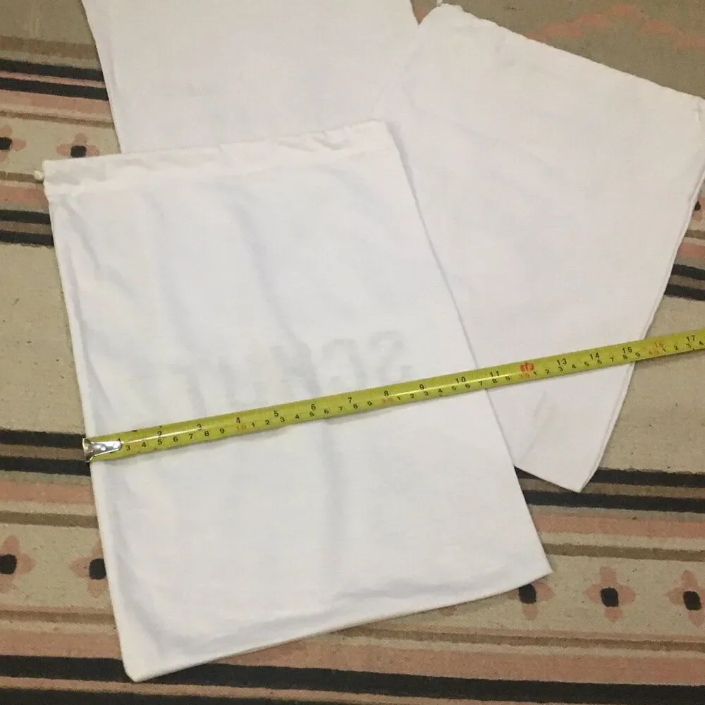 Three (3) Schutz white w/ black lettering soft material Dust bag 14” x 10”